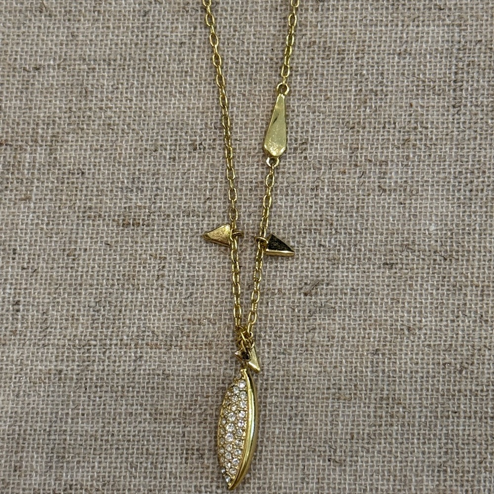 Stella & Dot Gold Pendant Necklace Pave Crystal Drop Adjustable Chain - Picture 2 of 4